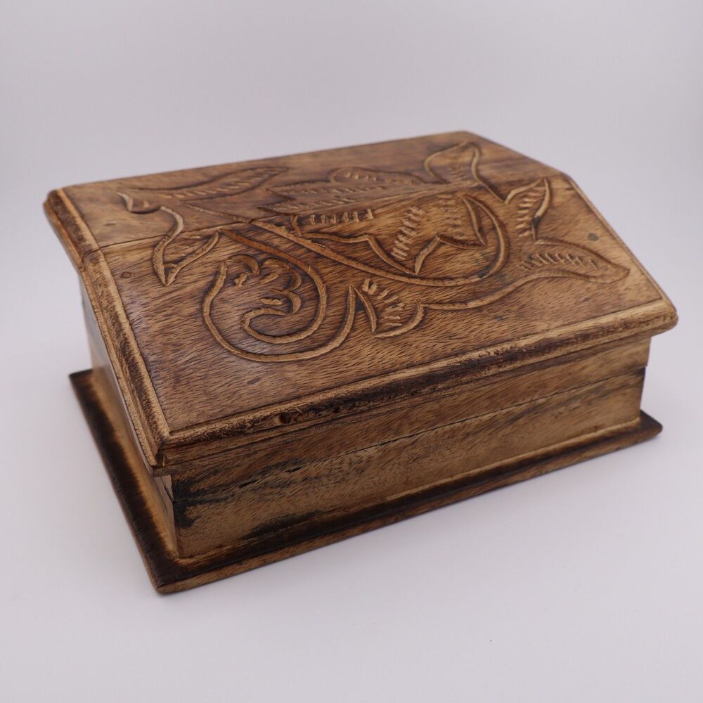 Floral Pattern Carving Wooden Jewelry / Keepsake / Trinket Box - 7x5x3"